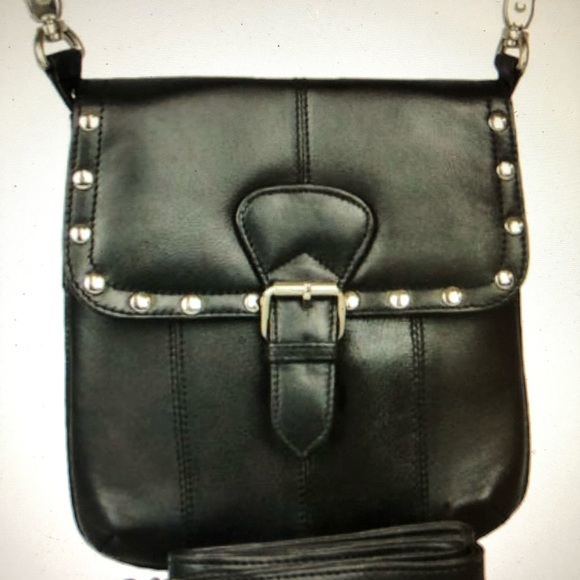 NWT Leather hip/waist/crossbody leather biker bag with silver studs - Picture 1 of 4